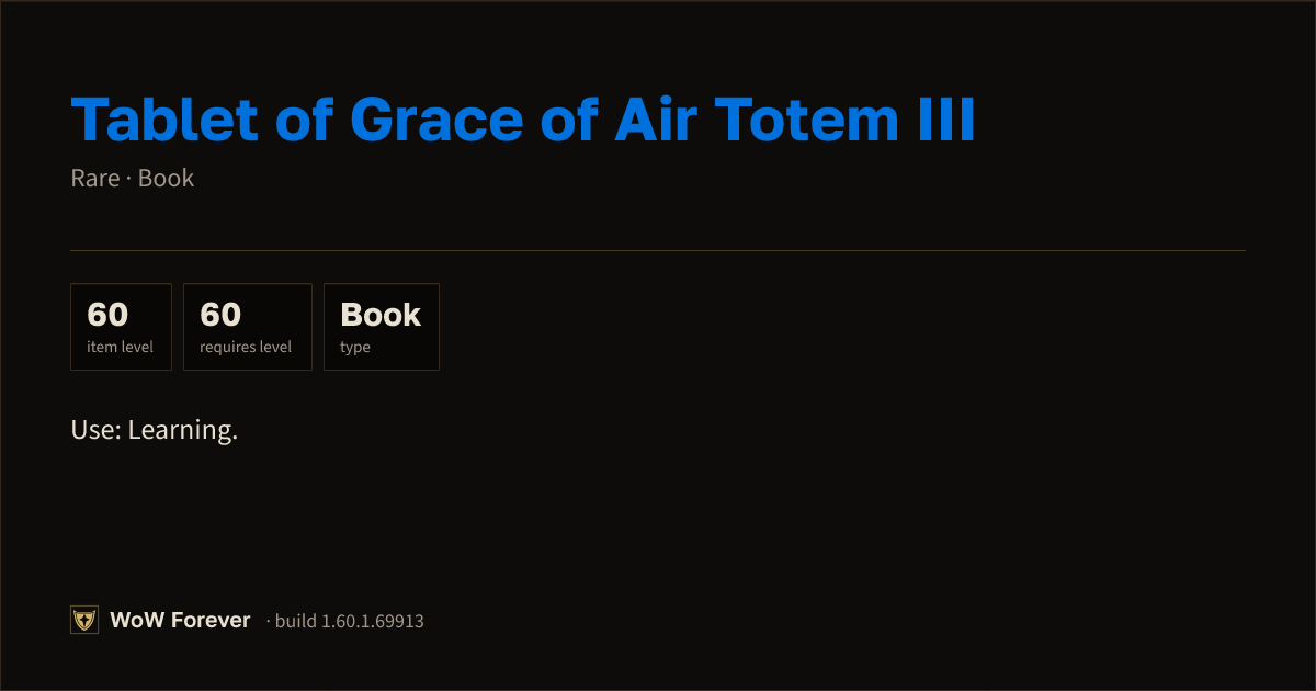 The preview card for Tablet of Grace of Air Totem III - Rare Book