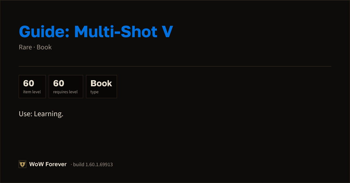 The preview card for Guide: Multi-Shot V - Rare Book, Item Level 60