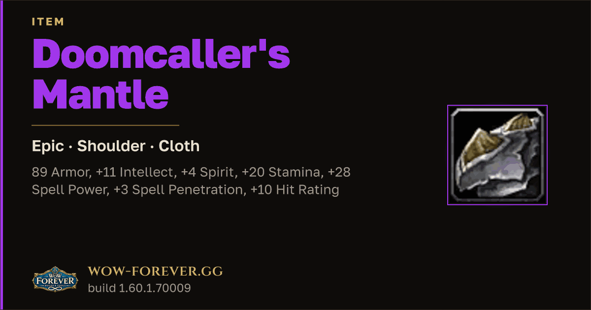 The preview card for Doomcaller's Mantle - Epic Cloth Shoulder