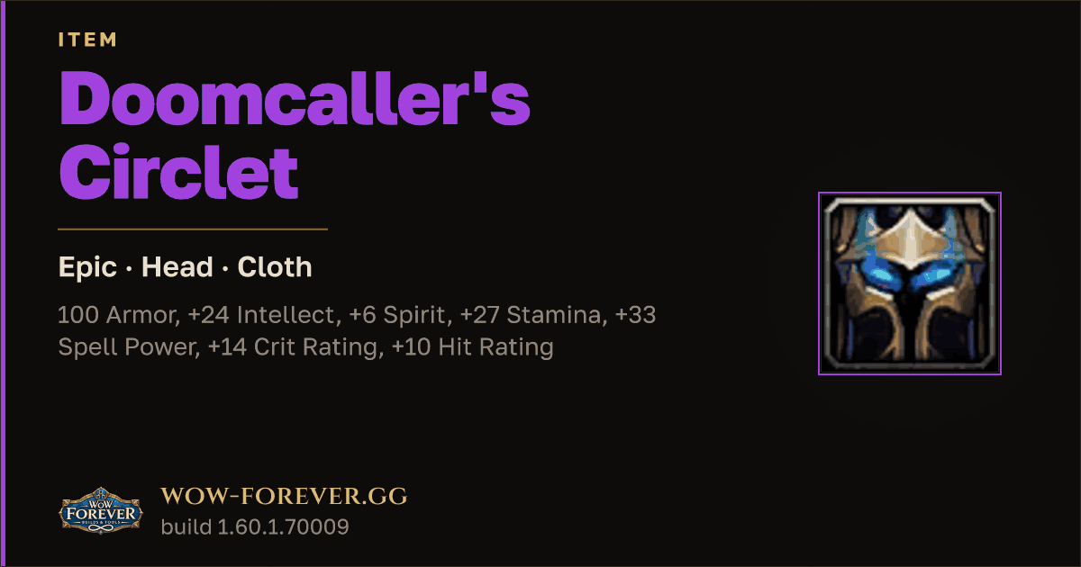 The preview card for Doomcaller's Circlet - Epic Cloth Head
