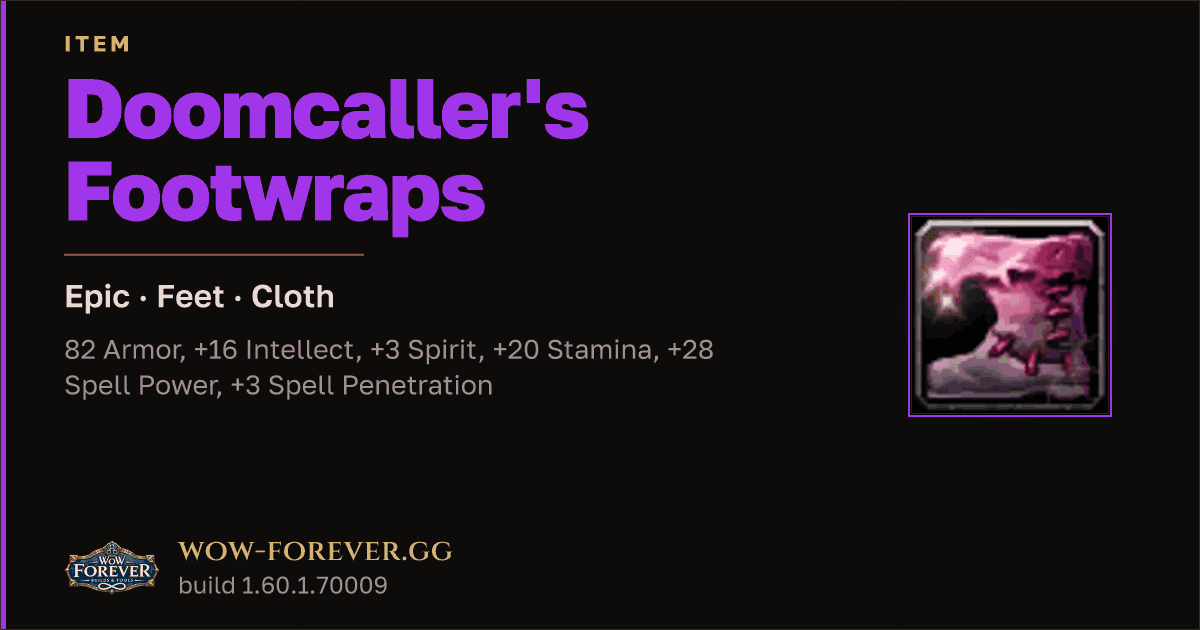 The preview card for Doomcaller's Footwraps - Epic Cloth Feet