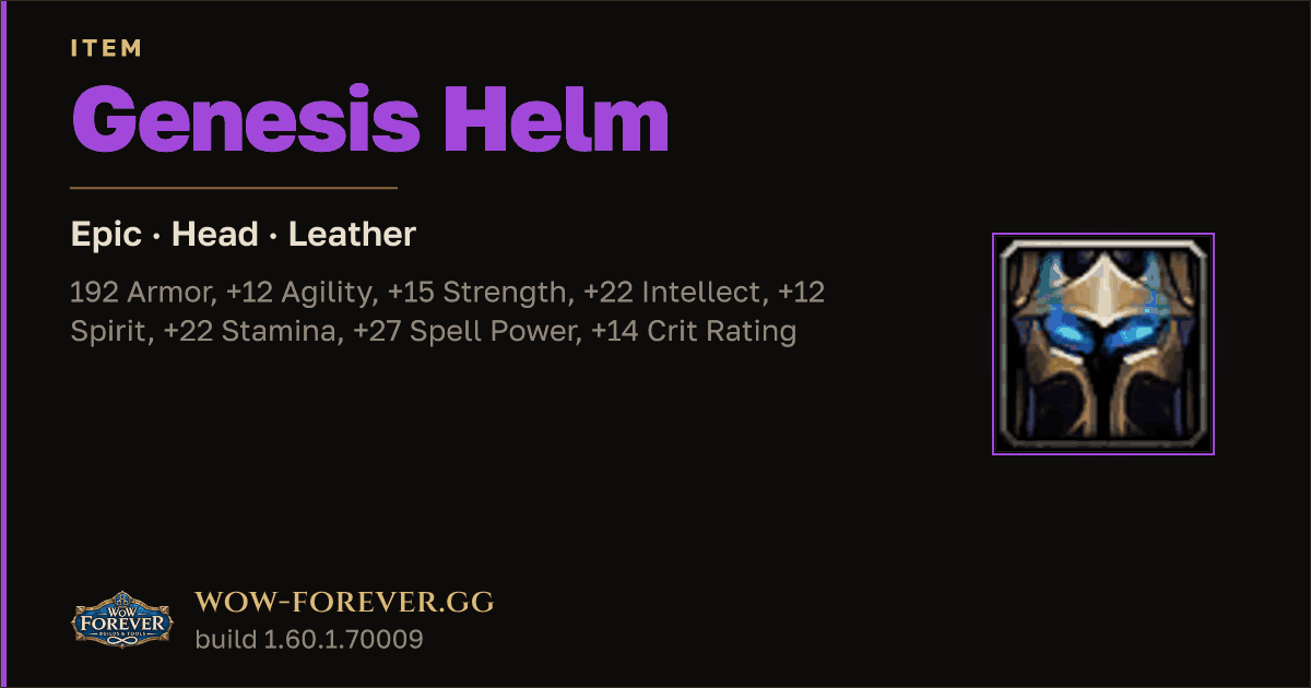 The preview card for Genesis Helm - Epic Leather Head, Item Level 81
