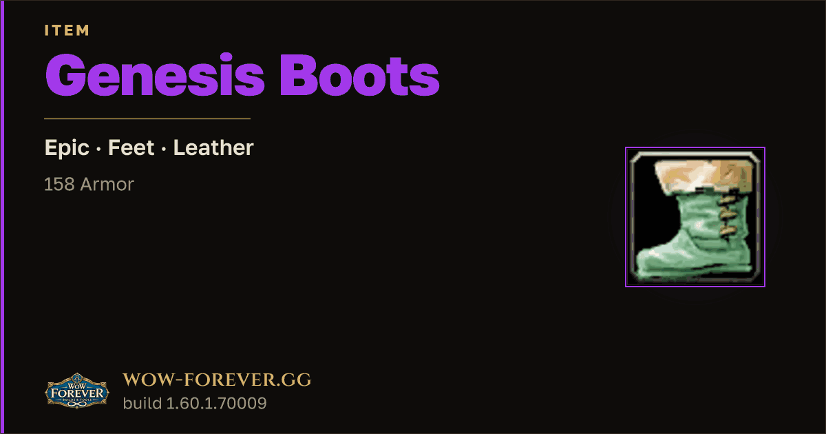 The preview card for Genesis Boots - Epic Leather Feet, Item Level 78