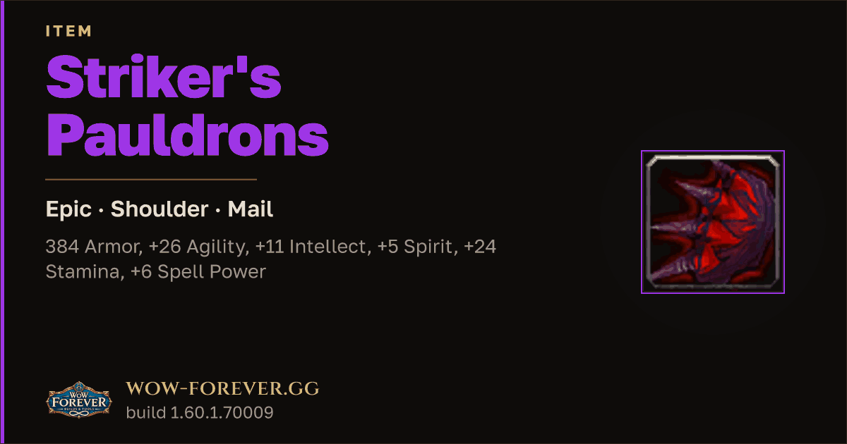The preview card for Striker's Pauldrons - Epic Mail Shoulder