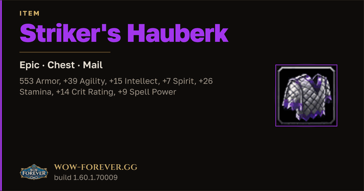 The preview card for Striker's Hauberk - Epic Mail Chest, Item Level 88