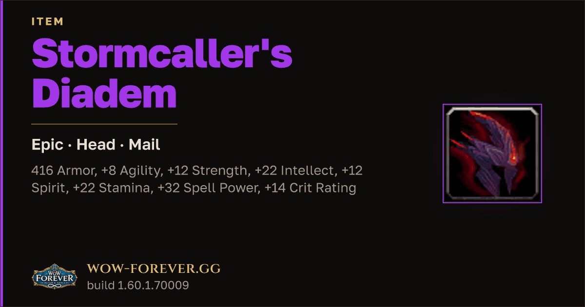 The preview card for Stormcaller's Diadem - Epic Mail Head