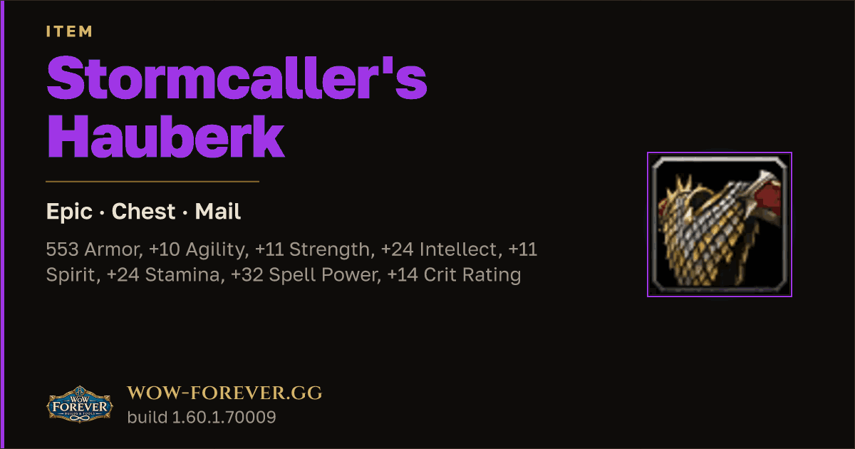 The preview card for Stormcaller's Hauberk - Epic Mail Chest
