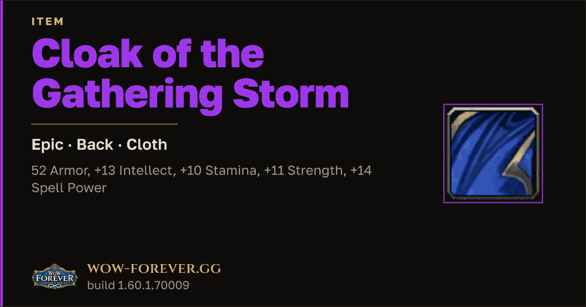 The preview card for Cloak of the Gathering Storm - Epic Cloak