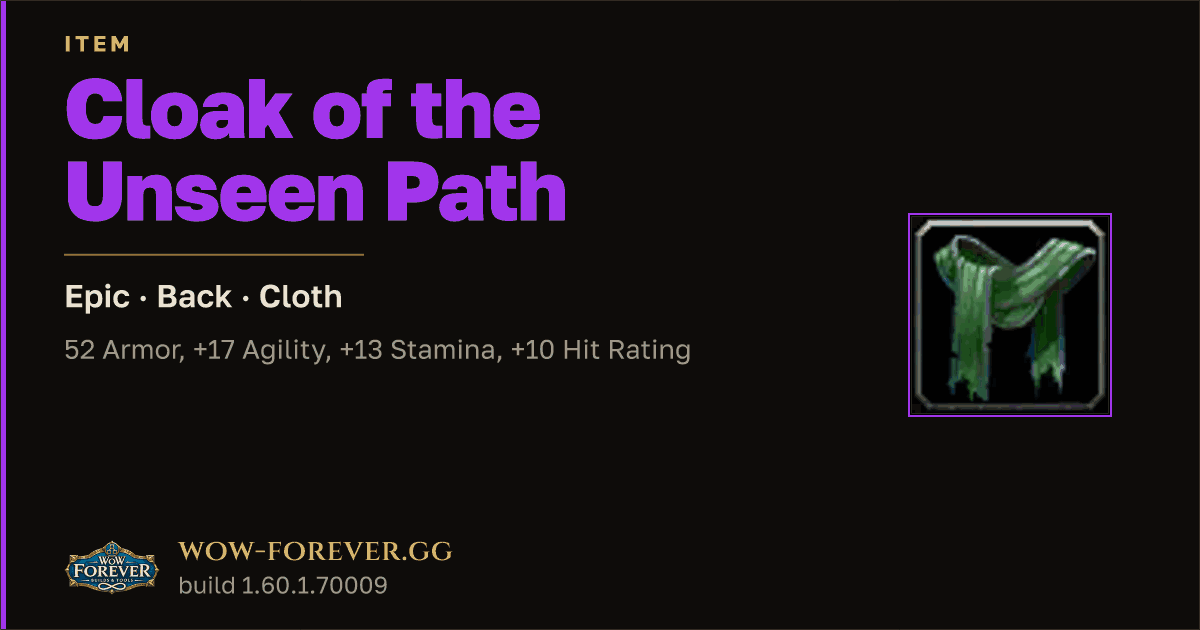 The preview card for Cloak of the Unseen Path - Epic Cloak