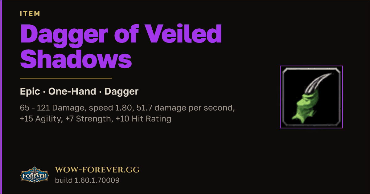 The preview card for Dagger of Veiled Shadows - Epic One-Hand Dagger