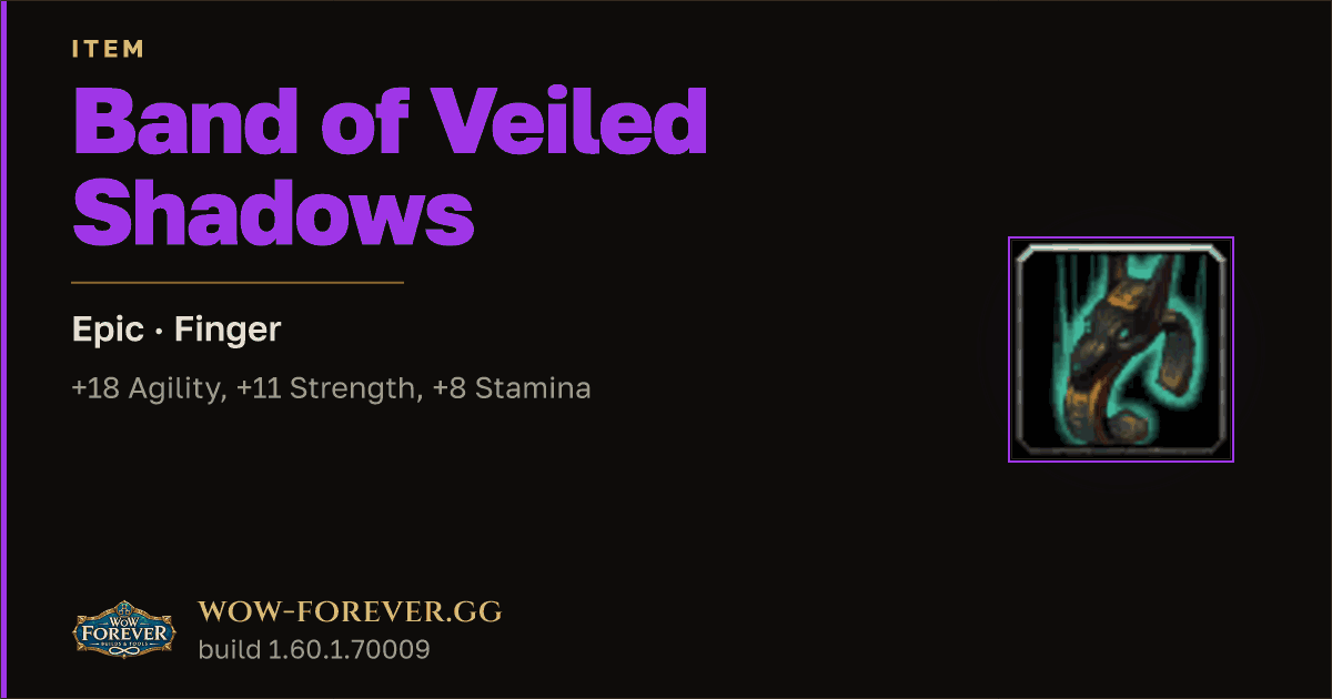 The preview card for Band of Veiled Shadows - Epic Ring, Item Level 65