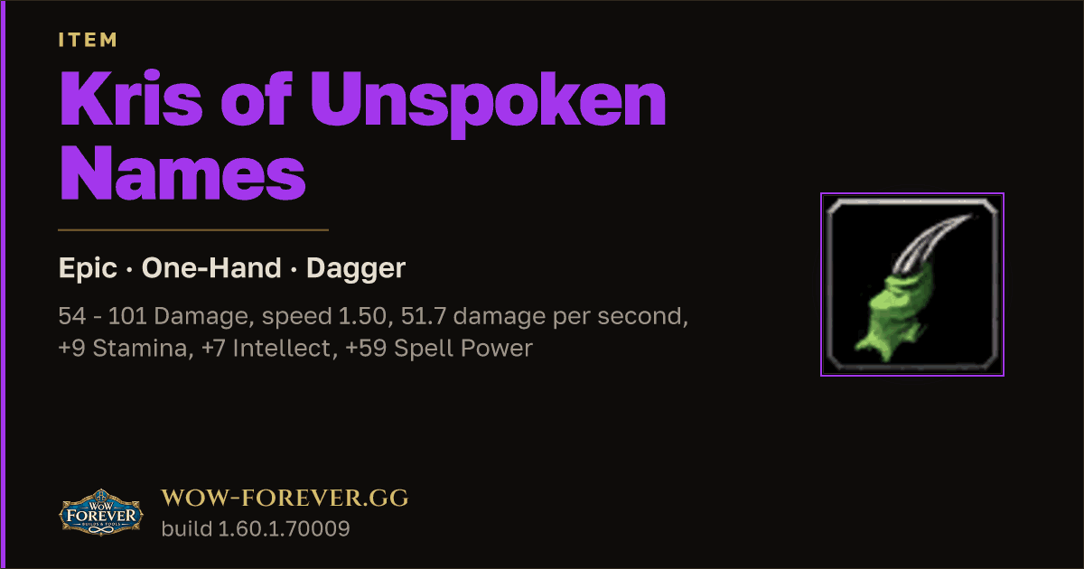 The preview card for Kris of Unspoken Names - Epic One-Hand Dagger