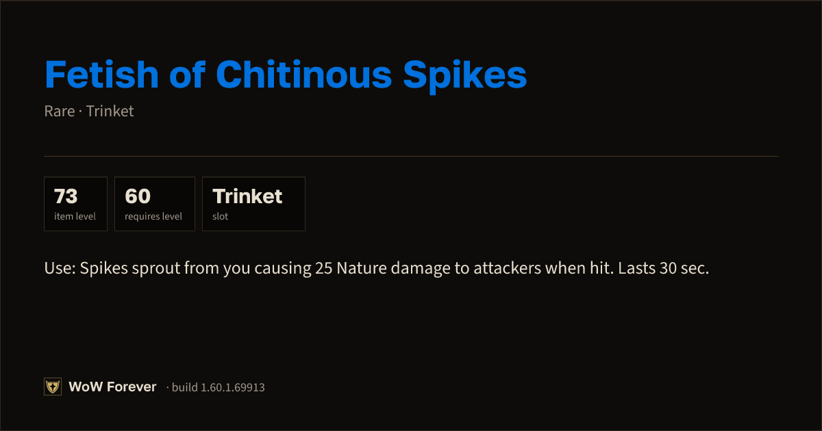 The preview card for Fetish of Chitinous Spikes - Rare Trinket