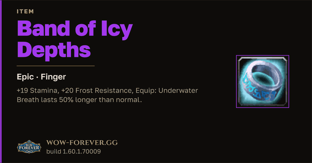 The preview card for Band of Icy Depths - Epic Ring, Item Level 77