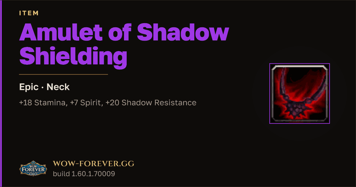The preview card for Amulet of Shadow Shielding - Epic Necklace