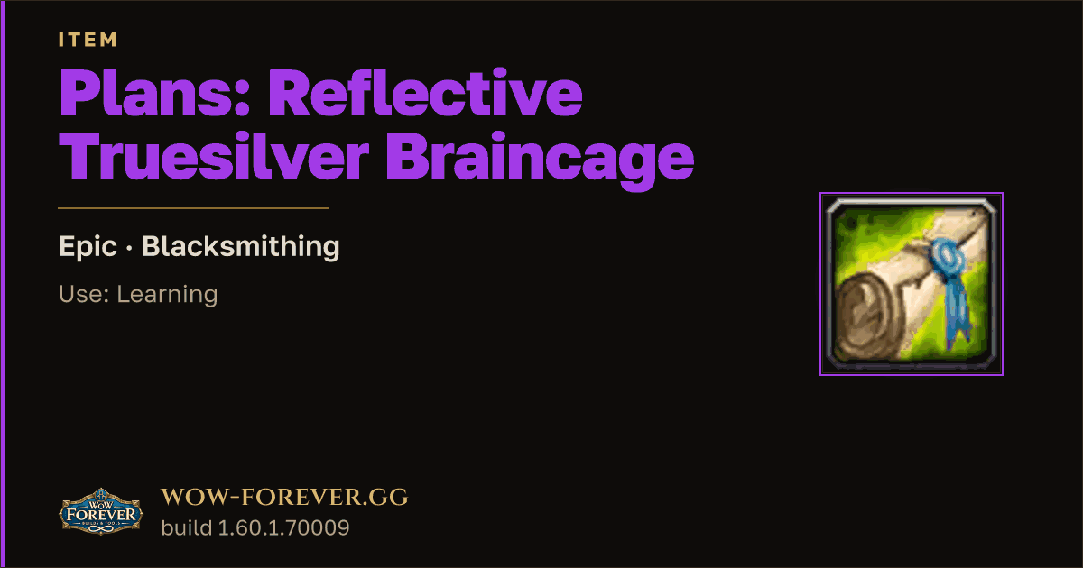 The preview card for Plans: Reflective Truesilver Braincage - WoW Forever Item