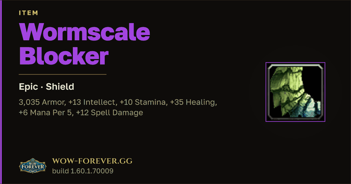The preview card for Wormscale Blocker - Epic Shield, Item Level 81