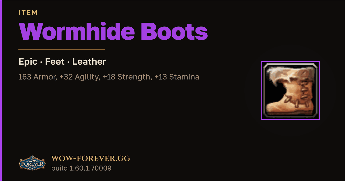 The preview card for Wormhide Boots - Epic Leather Feet, Item Level 81