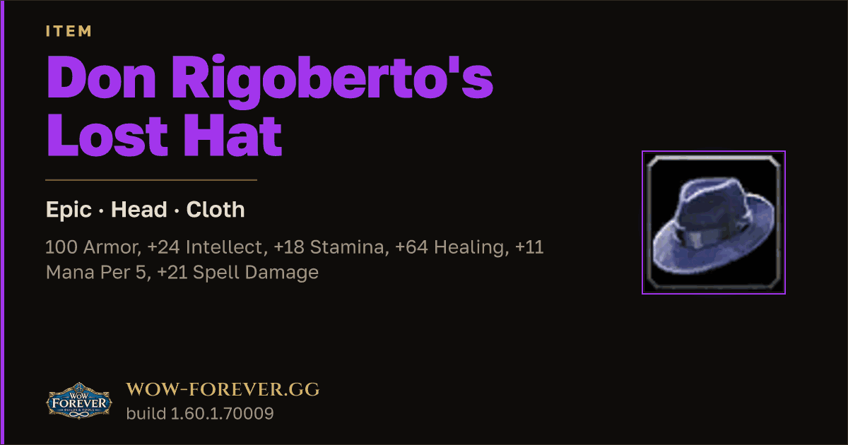 The preview card for Don Rigoberto's Lost Hat - Epic Cloth Head