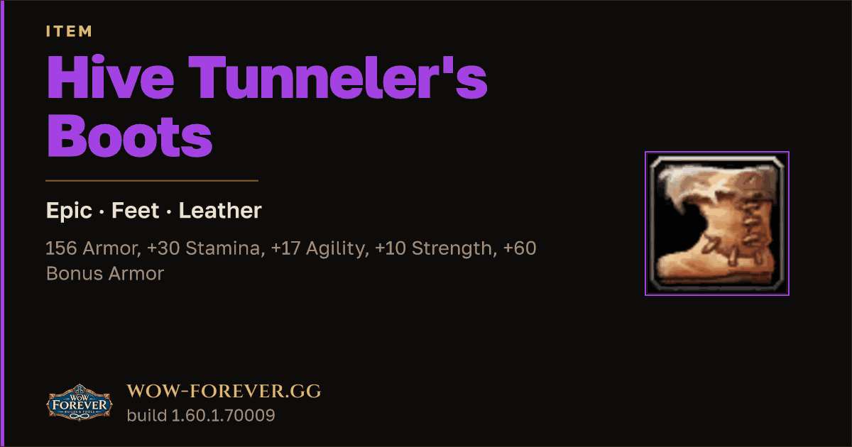 The preview card for Hive Tunneler's Boots - Epic Leather Feet