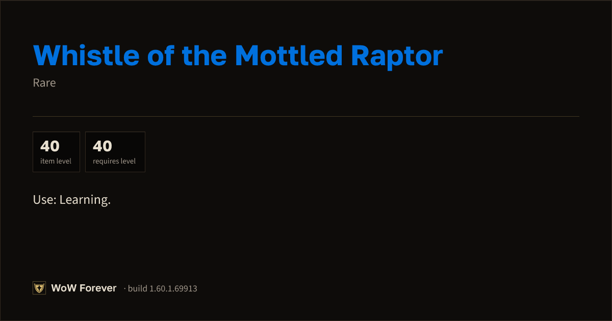 The preview card for Whistle of the Mottled Raptor - Rare Item