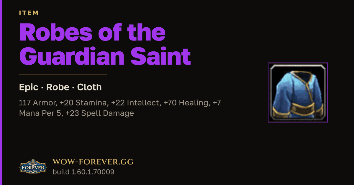 The preview card for Robes of the Guardian Saint - Epic Cloth Robe