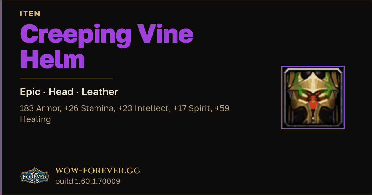 The preview card for Creeping Vine Helm - Epic Leather Head