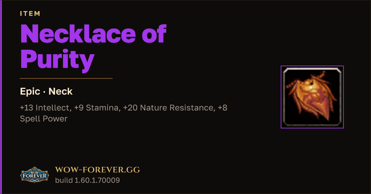 The preview card for Necklace of Purity - Epic Necklace, Item Level 76