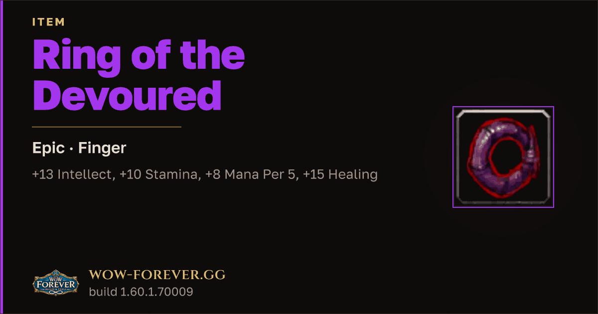 The preview card for Ring of the Devoured - Epic Ring, Item Level 78