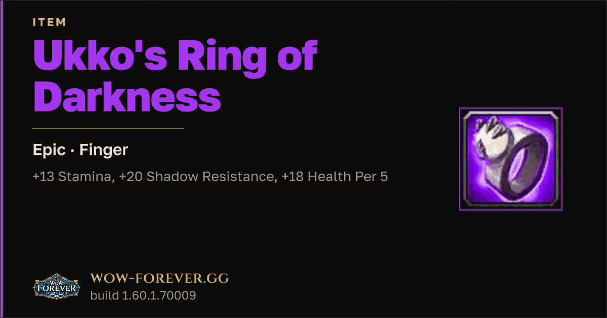 The preview card for Ukko's Ring of Darkness - Epic Ring, Item Level 76