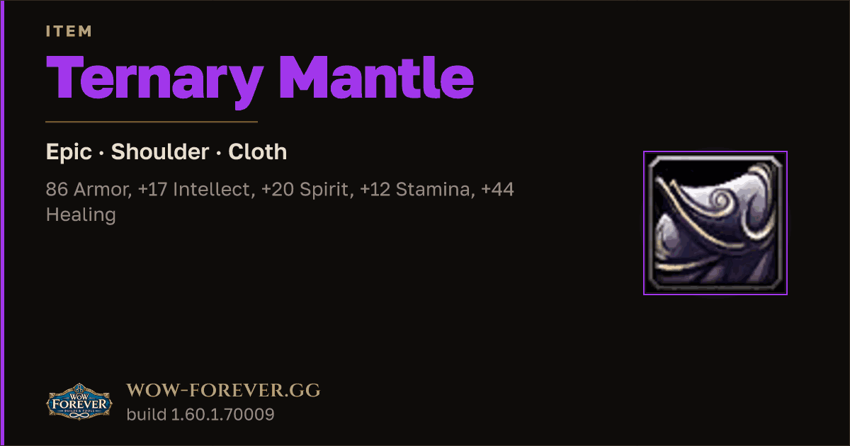 The preview card for Ternary Mantle - Epic Cloth Shoulder, Item Level 75