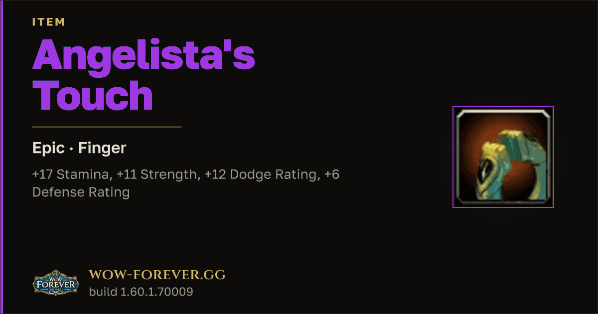 The preview card for Angelista's Touch - Epic Ring, Item Level 75