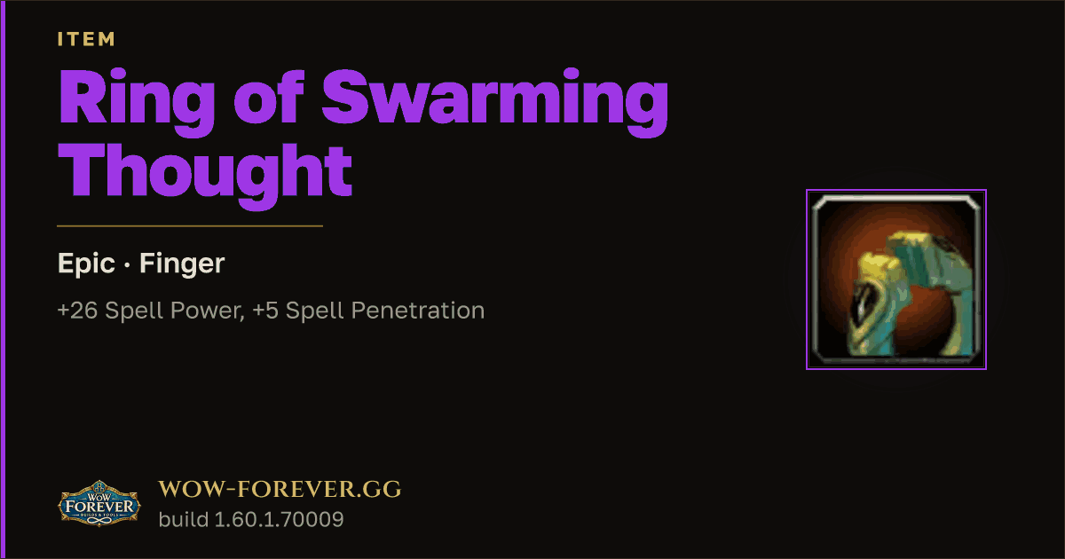 The preview card for Ring of Swarming Thought - Epic Ring, Item Level 73