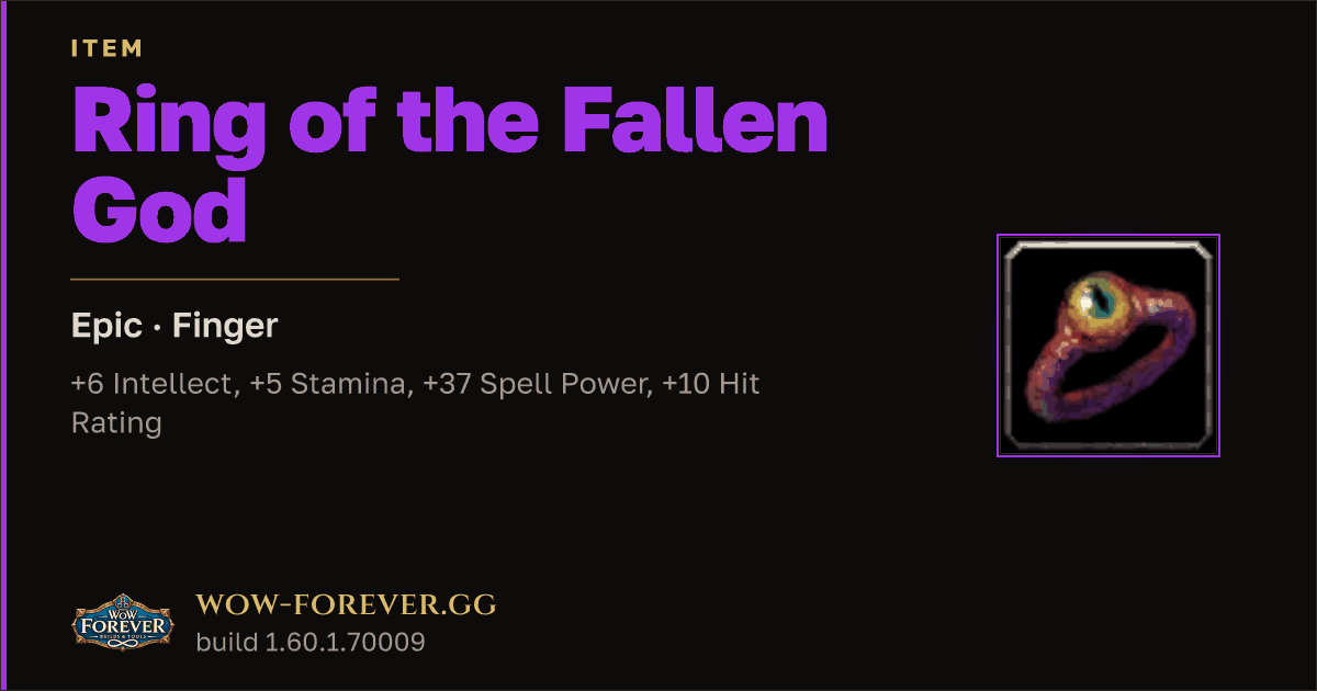 The preview card for Ring of the Fallen God - Epic Ring, Item Level 88