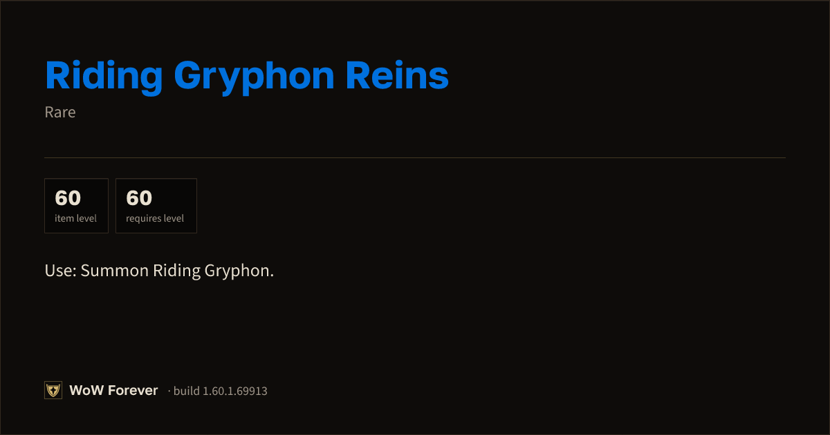 The preview card for Riding Gryphon Reins - Rare Item, Item Level 60