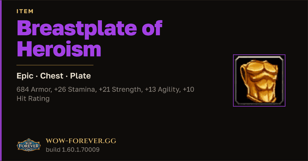 The preview card for Breastplate of Heroism - Epic Plate Chest