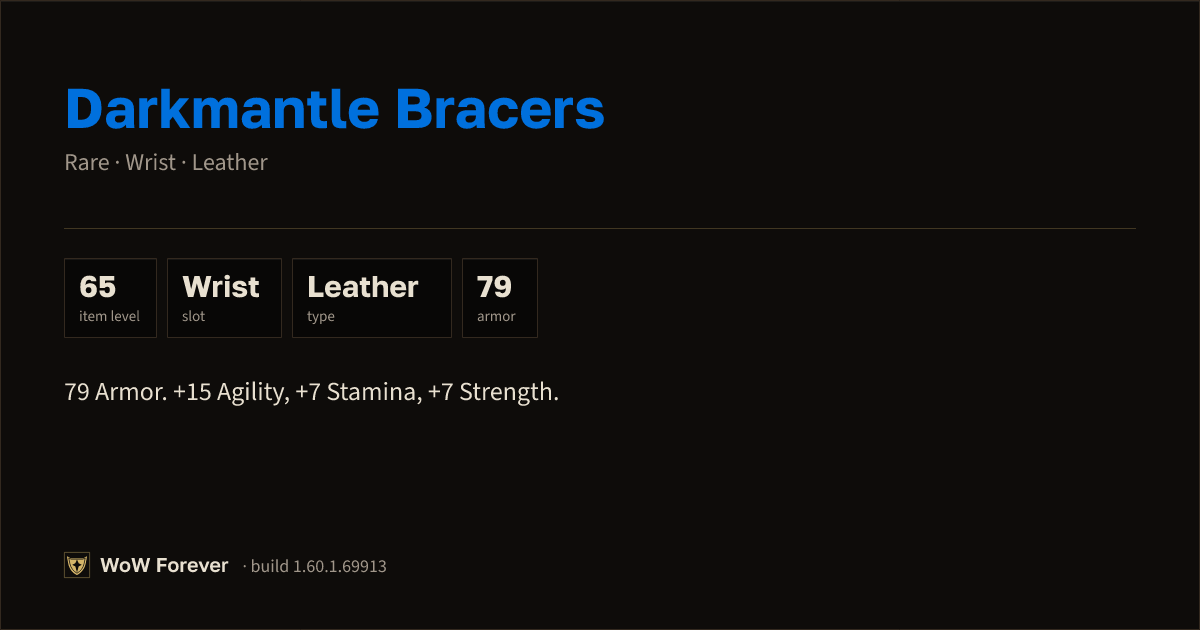 The preview card for Darkmantle Bracers - Rare Leather Wrist
