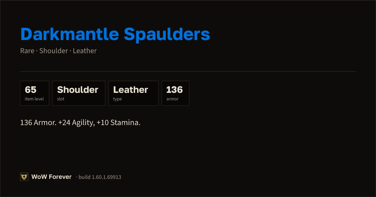 The preview card for Darkmantle Spaulders - Rare Leather Shoulder