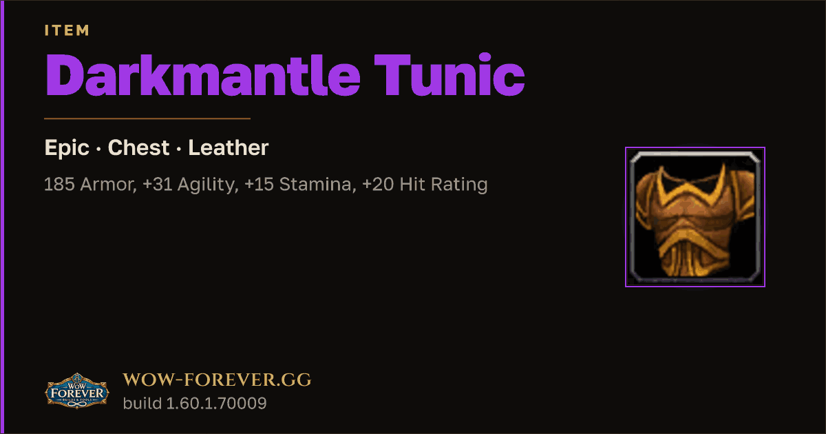 The preview card for Darkmantle Tunic - Epic Leather Chest