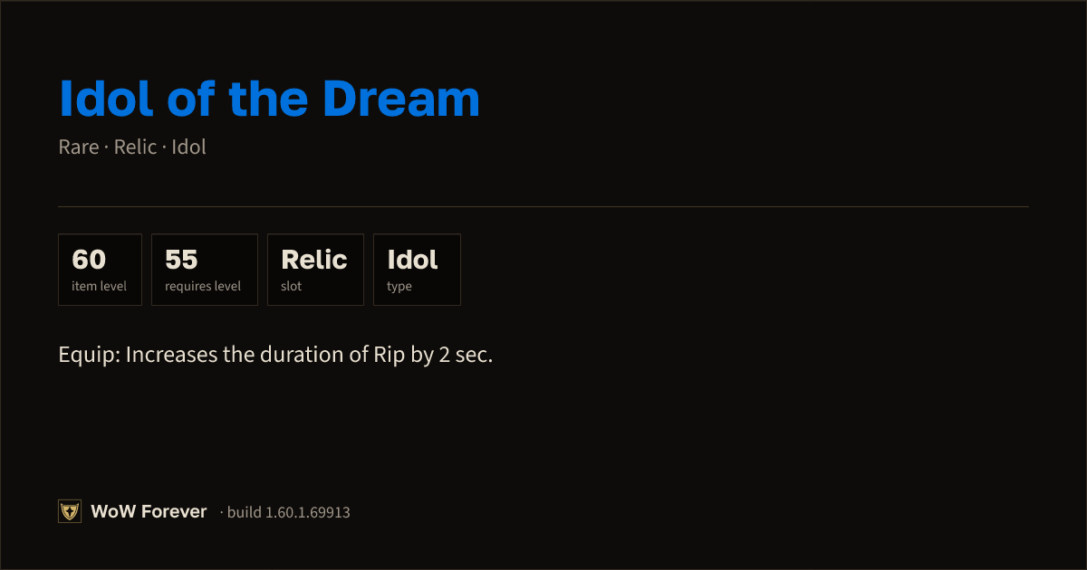 The preview card for Idol of the Dream - Rare Idol, Item Level 60
