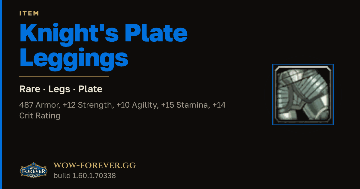 The preview card for Knight's Plate Leggings