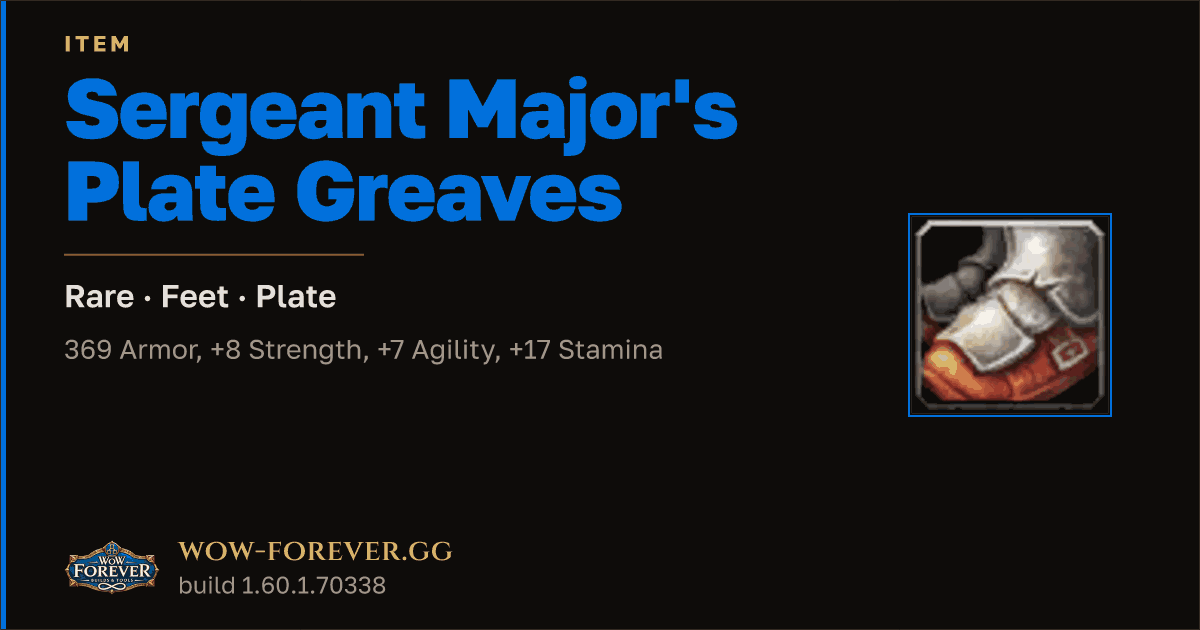 The preview card for Sergeant Major's Plate Greaves