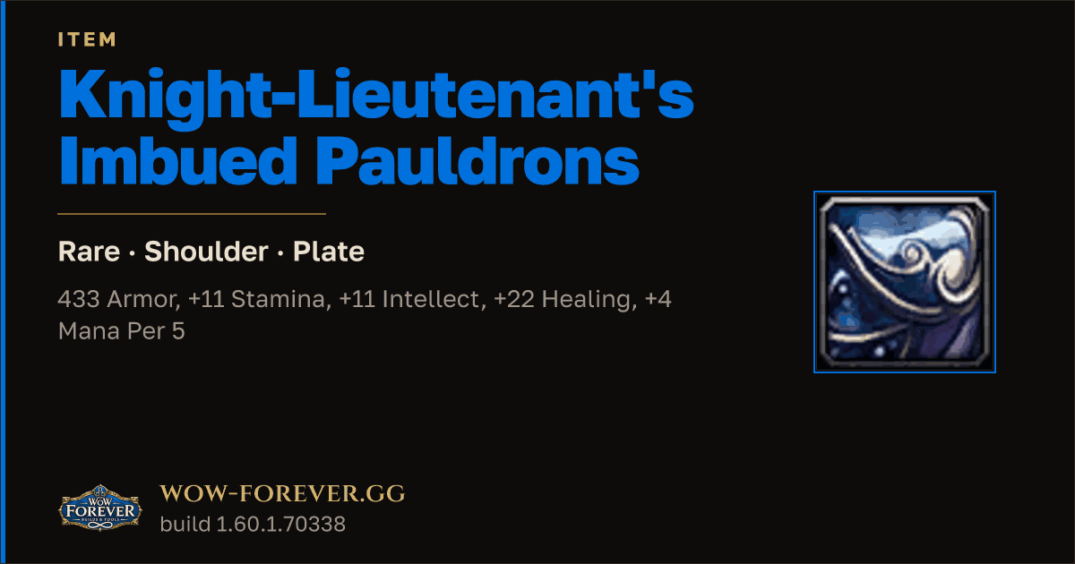 The preview card for Knight-Lieutenant's Imbued Pauldrons
