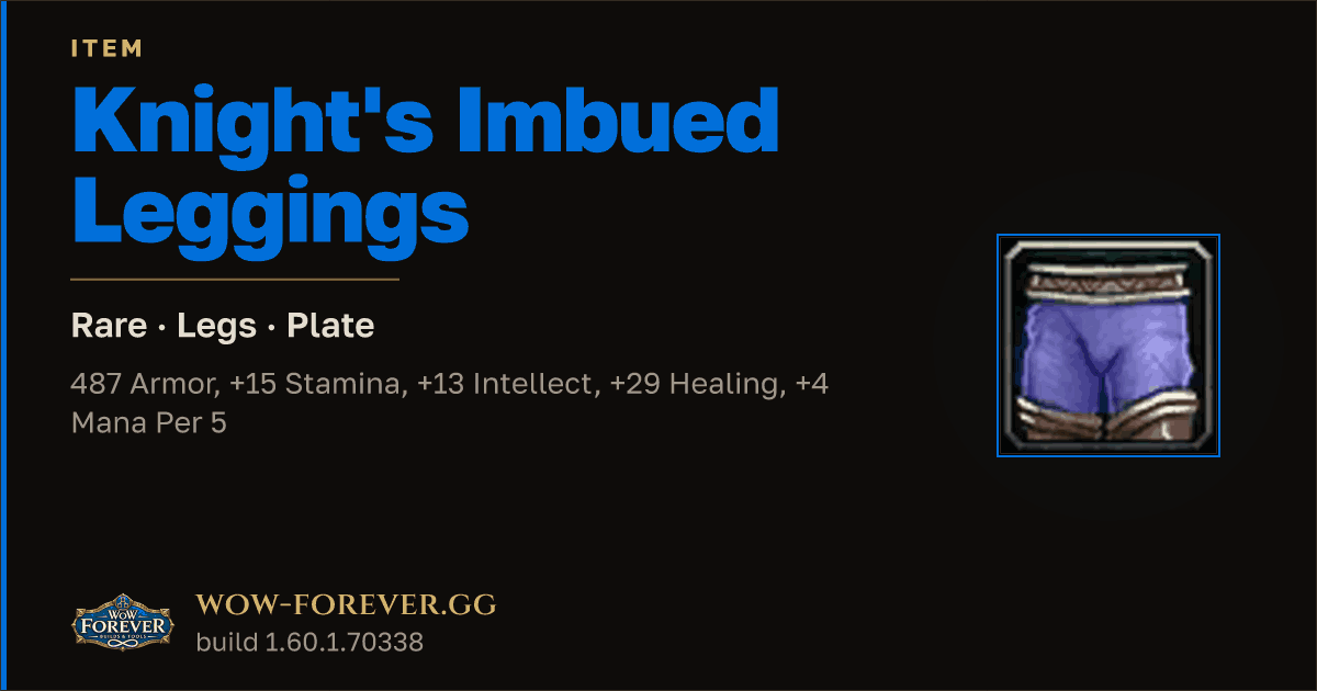 The preview card for Knight's Imbued Leggings