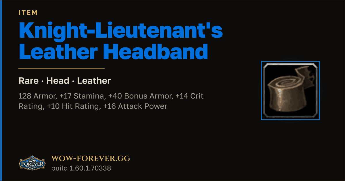 The preview card for Knight-Lieutenant's Leather Headband