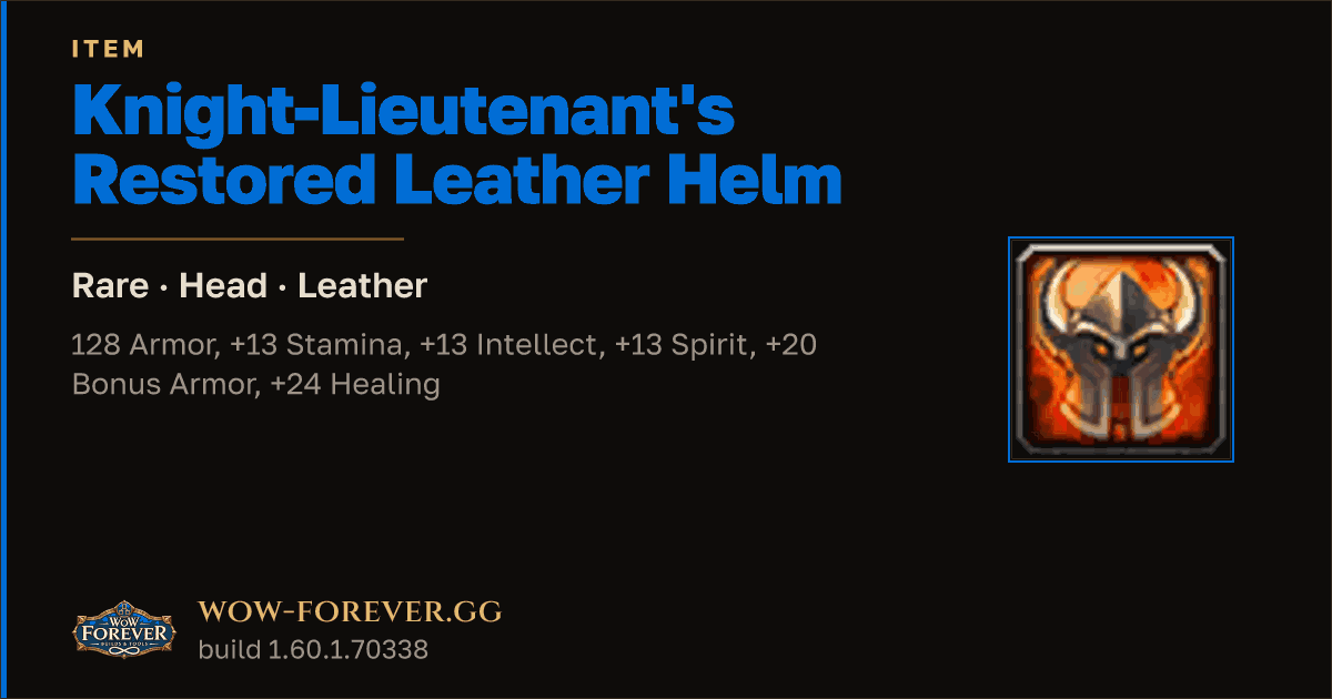 The preview card for Knight-Lieutenant's Restored Leather Helm