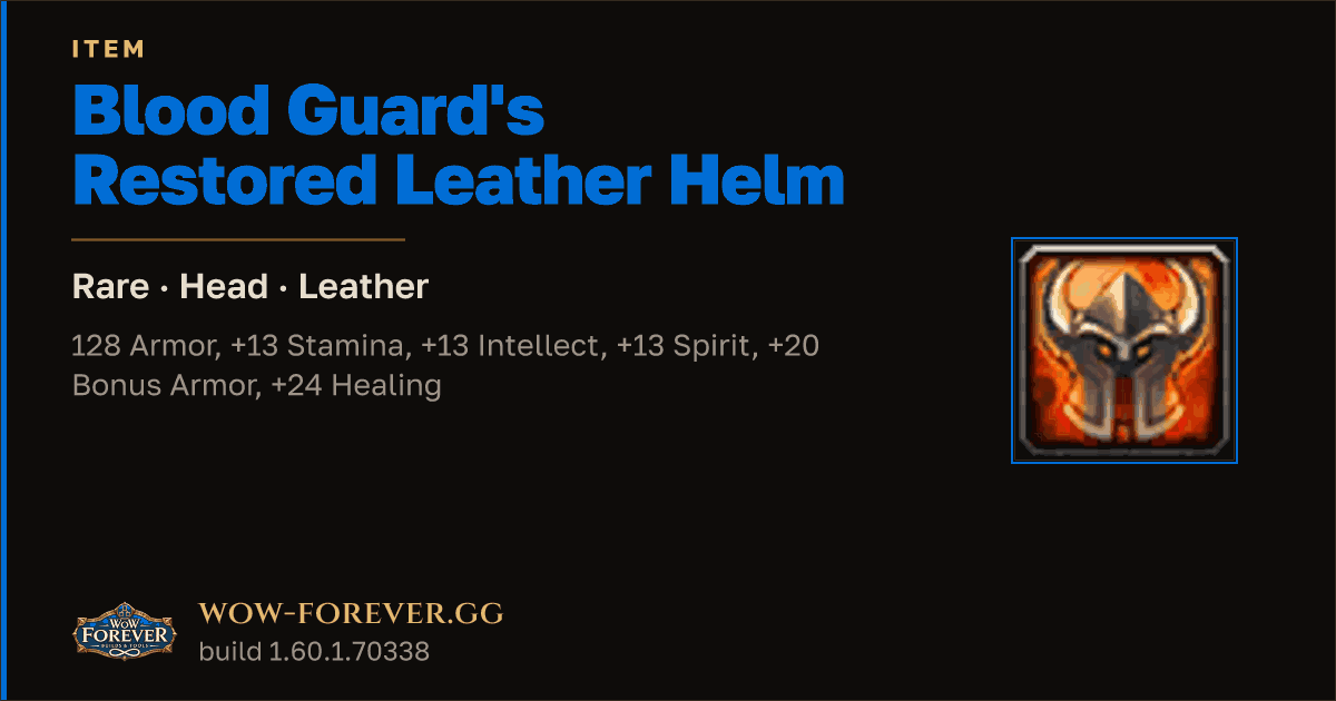 The preview card for Blood Guard's Restored Leather Helm