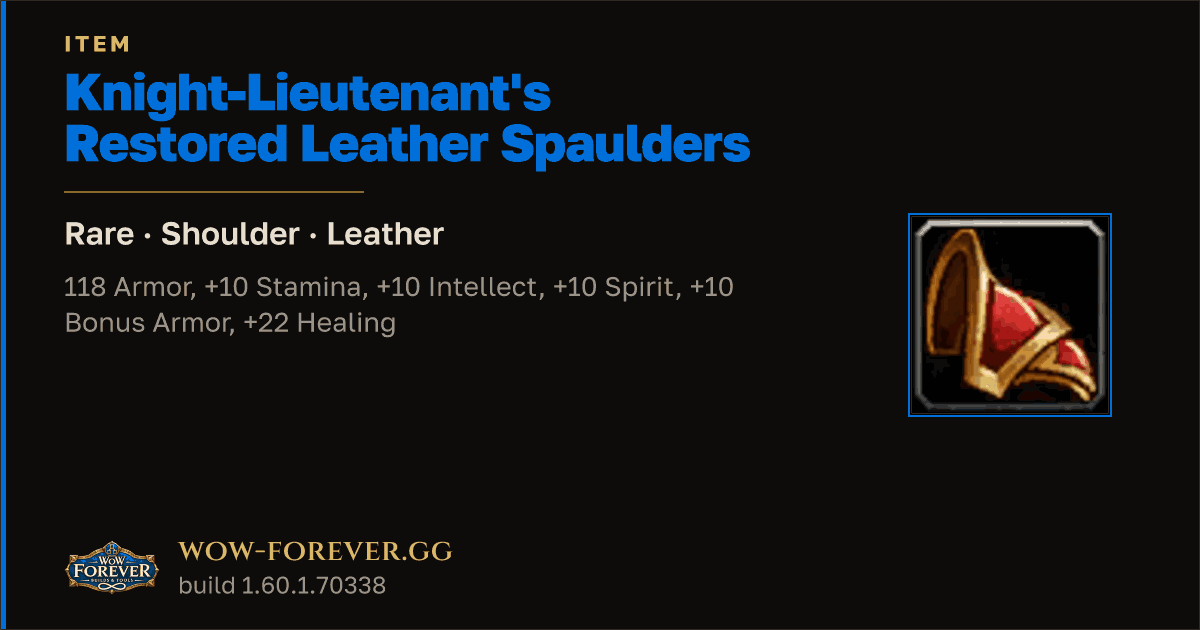 The preview card for Knight-Lieutenant's Restored Leather Spaulders