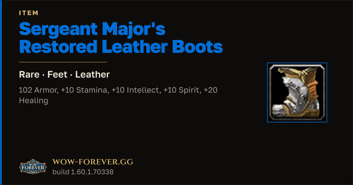 The preview card for Sergeant Major's Restored Leather Boots