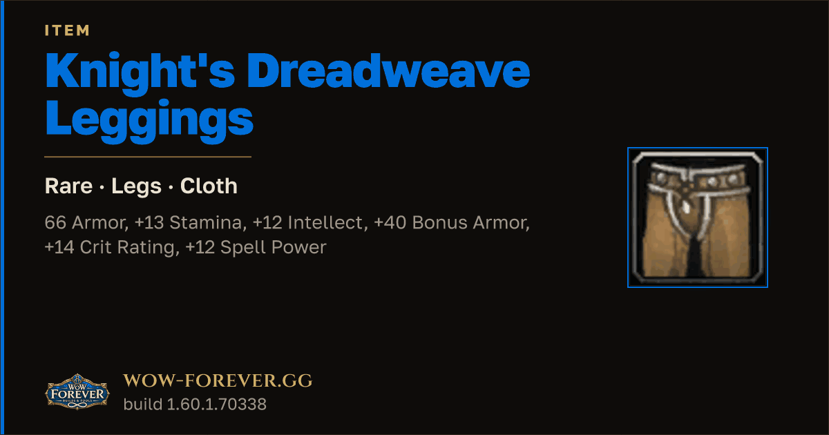 The preview card for Knight's Dreadweave Leggings